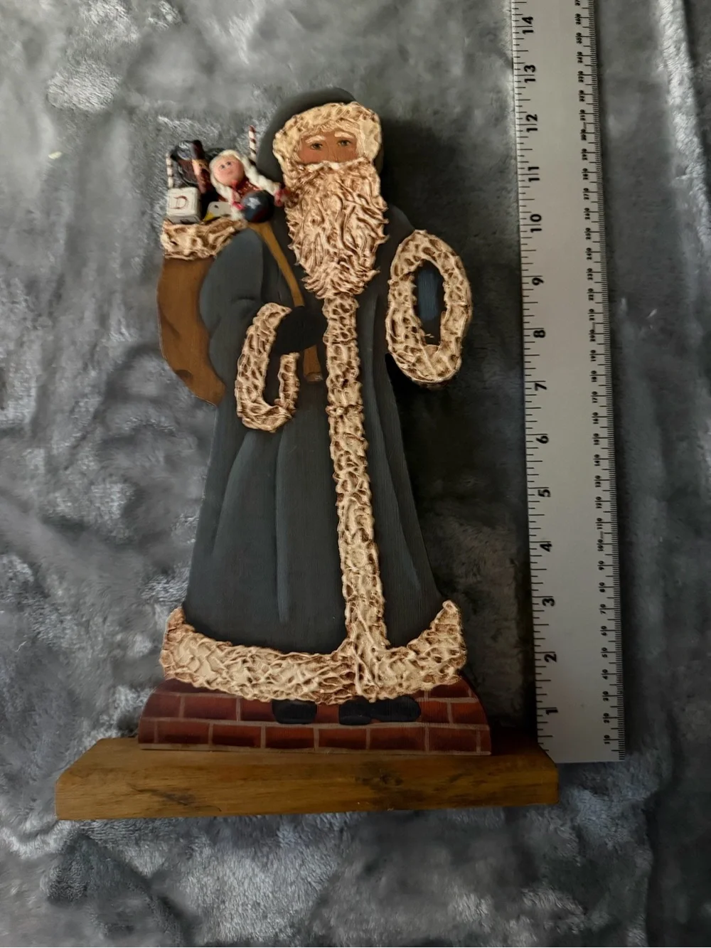 Wooden Gray & Cream Santa Figurine Holiday Décor
